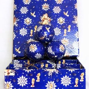 12 Handmade Paper Mache Round Christmas Ornaments